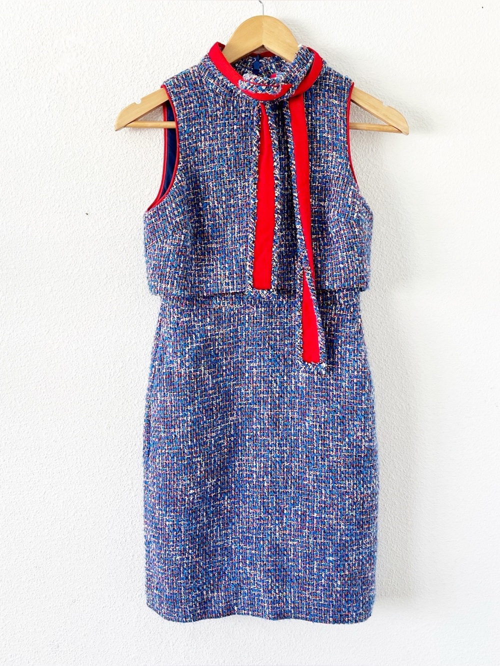 J.Crew Tie-Neck Autumn Tweed Italian Wool Blend Sleeveless Career Mini Dress - Picture 2 of 10